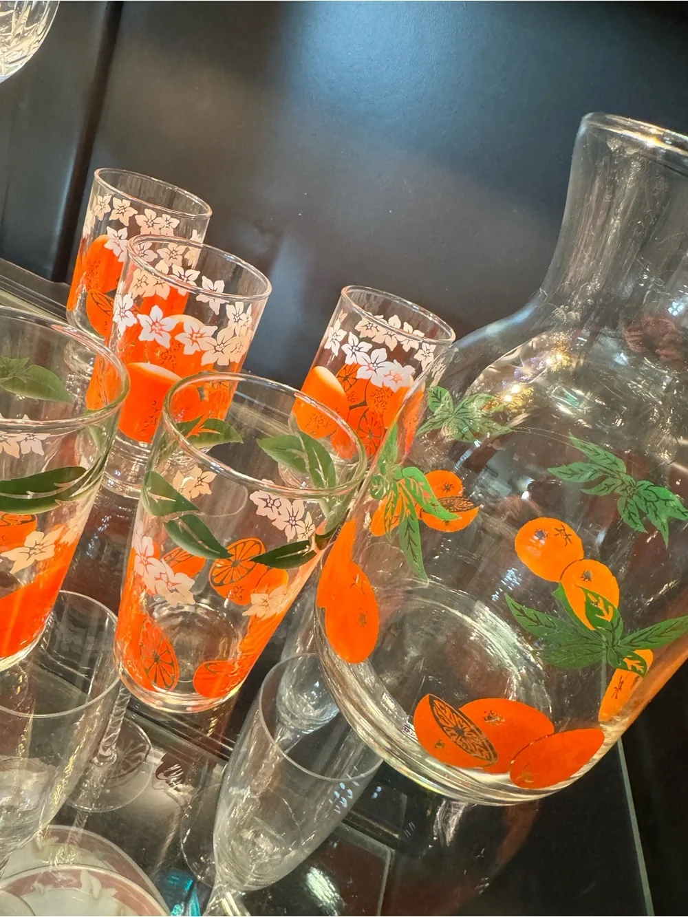 Anchor Hocking Orange Citrus Glass Pitcher and Tumblers